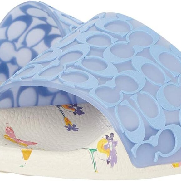 Coach Udele Sport Slides Signature Blue CC's White Floral Bottom Women's 9 NIB - Picture 3 of 5
